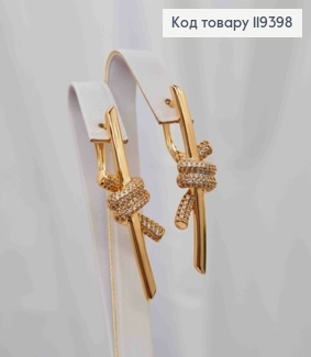 Серьги с узелком в Блестящих камнях, 3,9см, английская застежка, Xuping 18К 119398 фото