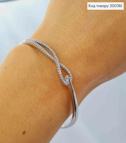 Браслет родований Овальний з Блискучими камінцями, діаметр 6см, довжина 19см, Xuping 200361 фото 2