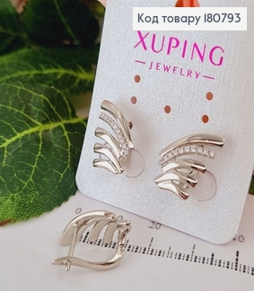 Сережки родированые "Линии" с камнями (англ.застежка), 1,5*1,3см, Xuping 180793 фото