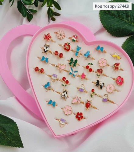 Набор колечек (36шт) "Цветовые ФИГУРКИ" в ассортименте. в коробочке-сердечке 274421 фото 1