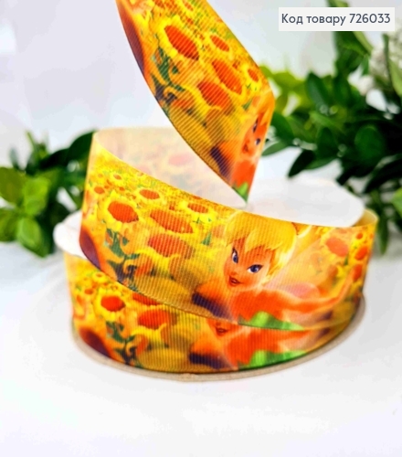 Лента репсовая, с принтом "Фея ДИНЬ-ДИНЬ", ширина 2,5см, длина 25 ярдов(23м) 726033 фото 1