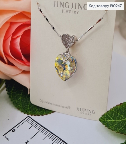 Ланцюжок родований з підвіскою "Серце" Кристалом від Swarovski, 40+5см, Xuping 190247 фото 1