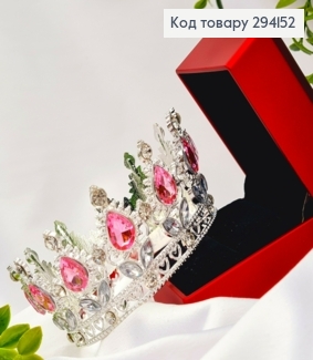 Корона под Серебро, "Изысканная" с розовыми камнями, диаметр 10см, высота 4,5см (можно на торт) 294152 фото