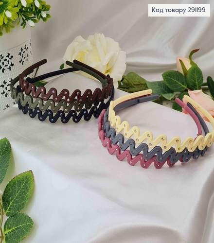 Обруч каучук, Волна с камешками, шир.1,5см, цвета в ассорт. 291199 фото 1