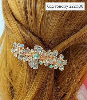 Заколка автомат металл золото с камнями бантик  7 см в ассорт. 222008 фото