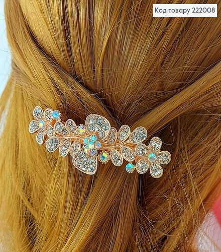 Заколка автомат металл золото с камнями бантик  7 см в ассорт. 222008 фото 1