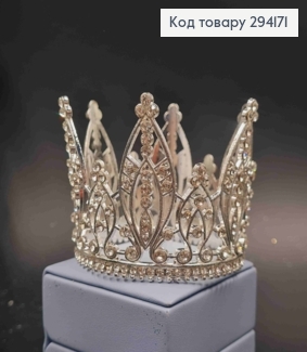 Корона под Серебро, "Сказочная" с блестящими камнями, диаметр 7см, высота 5,5см (можно на торт) 294171 фото