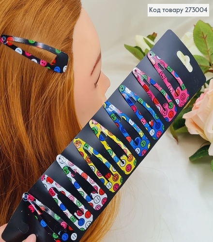 Заколка тік так дитяча Смайлик в ас. 12 шт/уп. 273004 фото 1