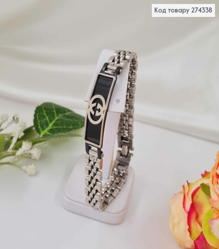 Браслет с металлической пластинкой "Гуччи" черного цвета, шир. 1см, дл. 21см 274338 фото 2