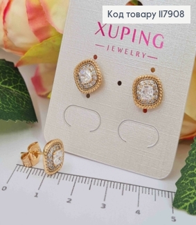 Серьги гвозди "Ромбы" с Блестящим камешком в оправе из камешков,1см, Xuping 18K 117908 фото