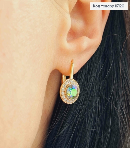 Серьги С круглым перламутровым камешком, Сваровски, 1,7см, англ. зам. Xuping 18К 117120 фото 1