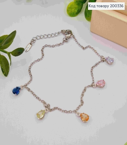 Браслет родований на ногу з підвісними Різнокольоровими камінцями, довжина 23+3см, Xuping 200336 фото 1