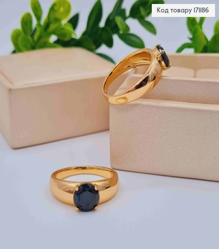 Кольцо украшенное черным камнем, Xuping 18К. 171186 фото 1