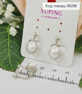 Сережки родовані, "Либідь" з перлинкою в огранці з камінців, англ. заст. Xuping  181288 фото