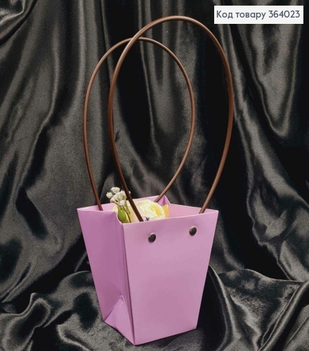 Флористична сумочка глянцева ЛІЛОВА, конусна з пластик. ручками 12*12*12,5см 364023 фото 1