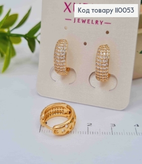 Сережки кільця прикрашені Блискучими камінцями, ширина 5мм, діаметр 1,4см,  Xuping 18K 110053 фото