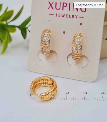 Сережки кільця прикрашені Блискучими камінцями, ширина 5мм, діаметр 1,4см,  Xuping 18K 110053 фото 1