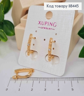 Серьги с блестящим камнем и тиснением, длина 1,7см, английская застежка, XUPING 18K 118445 фото