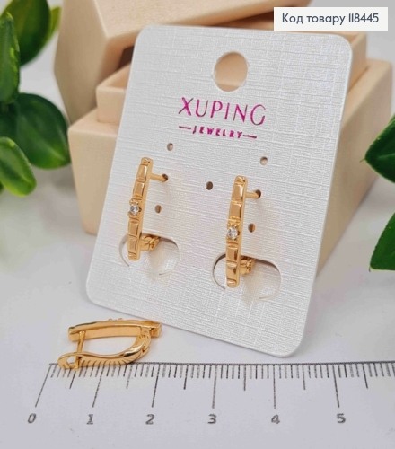 Серьги с блестящим камнем и тиснением, длина 1,7см, английская застежка, XUPING 18K 118445 фото 1