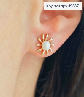 Сережки гвіздки "Квітка" з Перлинкою, розміром 0,9см, Xuping 18K 119887 фото