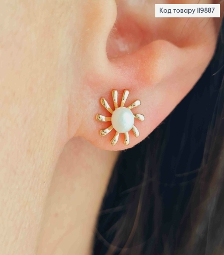 Сережки гвіздки "Квітка" з Перлинкою, розміром 0,9см, Xuping 18K 119887 фото 1