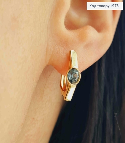 Сережки з Чорним каменем Сваровскі, довж. 1,5см, англійська застібка, Xuping 18К 119731 фото 2