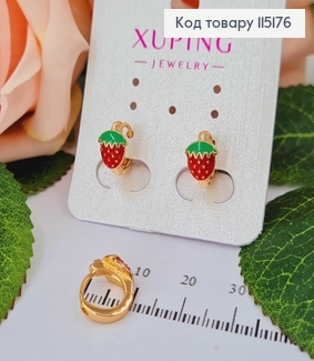 Сережки кільця "Полунички" діам. 1см  Xuping 18K 115176 фото