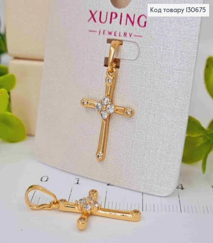 Крестик с Блестящими камешками внутри и по краям, 2,3*1,6см, Xuping 18К 130675 фото 1