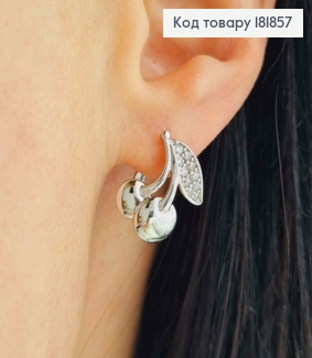 Серьги родованные "Черешеньки" украшены Блестящими камешками, 1,7см, английская застежка, Xuping 181857 фото