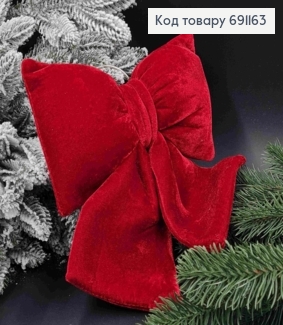 Бант Новорічний ЧЕРВОНИЙ, оксамитовий на кільці, 21*26см, кільце 7см 691163 фото