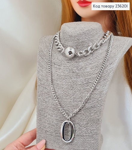 Біжутерія на шию Підвіска з буквою О + ланцюг срібні 36+6см 236201 фото 1
