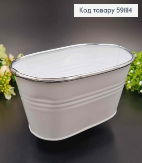 Відерце-кашпо, овальної форми, метал, білого кольору, висота 9см, Польща 591114 фото