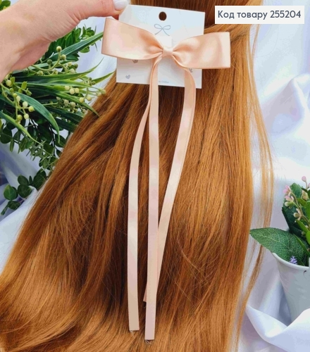 Заколка (6см) БАНТ ПЕРСИКОВОГО цвета, ткань атлас, размер 12*25см, Украина 255204 фото 2