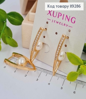 Серьги стрелы украшены камешками с жемчужиной внутри, 3,1см, английская застежка, Xuping 18К. 119286 фото