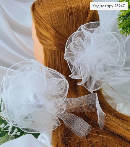 Резинка + завязки, Бант фатиновый с леской, круглый, белого цвета, 13,5см, Ручная работа, Украина 276045 фото 1