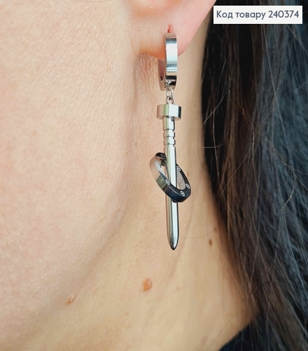 Серьги кольца 1см, серебряного цвета, стилизованные под Картье, 3,5см, сталь Stainless Steel 240374 фото 2