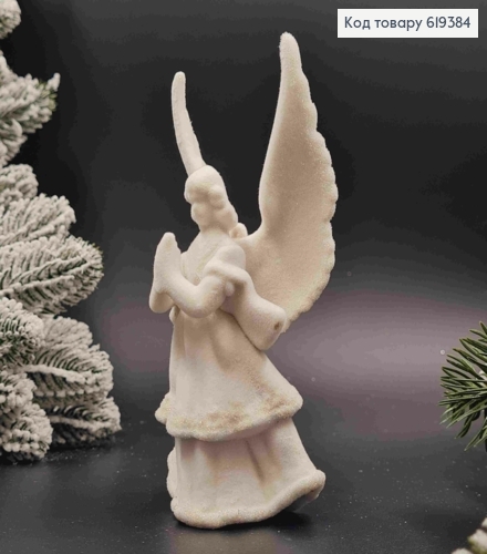 Фігурка  оксамит "АНГЕЛ", БІЛИЙ  з блиском , 15*7см, новорічна прикраса, пластик,Україна 619384 фото 1