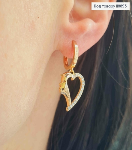 Сережки кільця з Асиметричною підвіскою в Блискучих камінцях(1,7см), діаметр 1,2см,  XUPING 18K 118893 фото 3