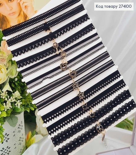 Чокер черный на резинке 1,2см с подвеской золотого цвета в асорт. 274100 фото 1