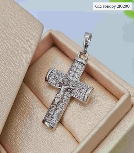 Крестик родованный с распятием и в камнях, размер 2,8*2см Xuping (серебряного цвета) 210280 фото 1