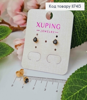 Серьги гвоздики, с Черным камушком, 4мм, XUPING 18K 117413 фото