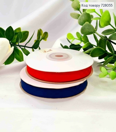 Лента атласная, СИНЯЯ/ КРАСНАЯ в "Квадрат", в ассорт., ширина 1см, длина 20 метров 728055 фото 1