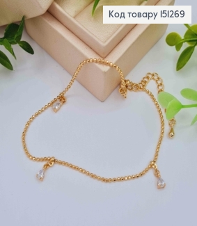 Браслет на ногу з трьома Блискучими камінцями, довжина 22+5см, Xuping 18К 151269 фото