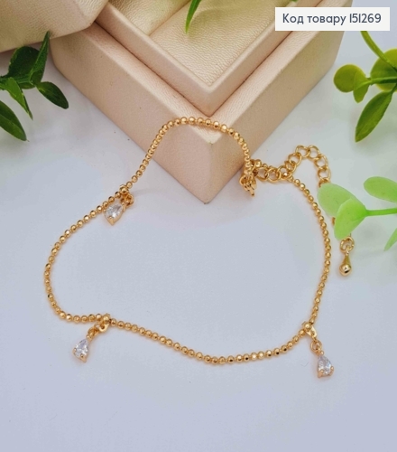 Браслет на ногу с тремя Блестящими камешками, длина 22+5см, Xuping 18К 151269 фото 1