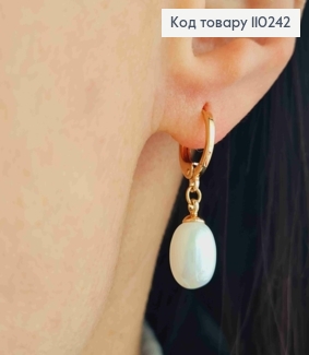 Серьги кольца с подвесной жемчужиной, размер 1,1+1,1м, Xuping 18K. 110242 фото