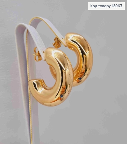 Серьги гвоздики "Объемные" (круглые), длина 3,1см, Xuping 18K 118963 фото 2