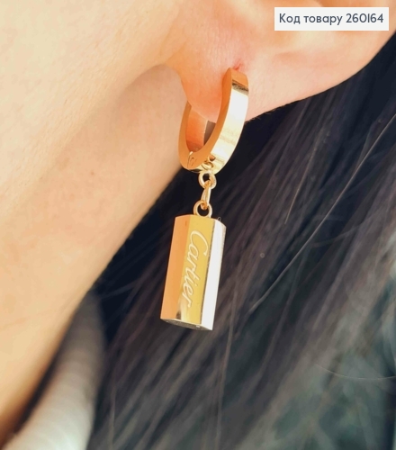 Серьги кольца (1,3см) Медного цвета, с шестиугольной подвеской Cartier (1,2см), Stainless Steel 260164 фото 1