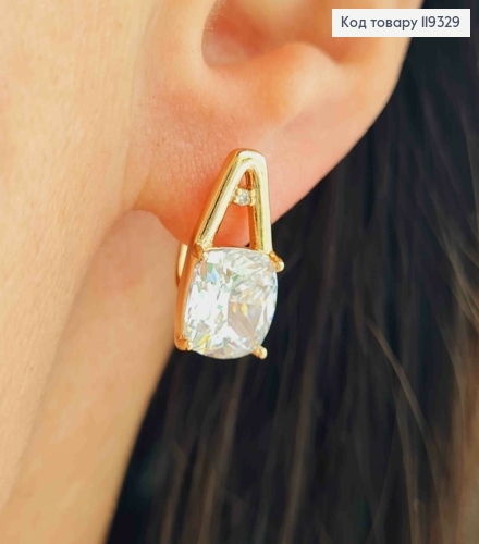 Серьги с изысканным блестящим камнем, длина 1,7см, английская застежка, XUPING 18K 119329 фото 1