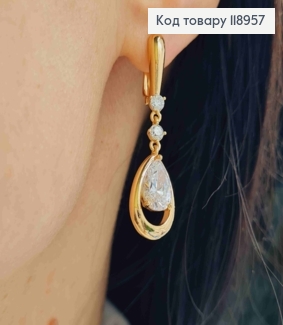 Серьги с подвесным Блестящим камнем капелькой, 1,8+2,4см, английская застежка, Xuping 18K 118957 фото