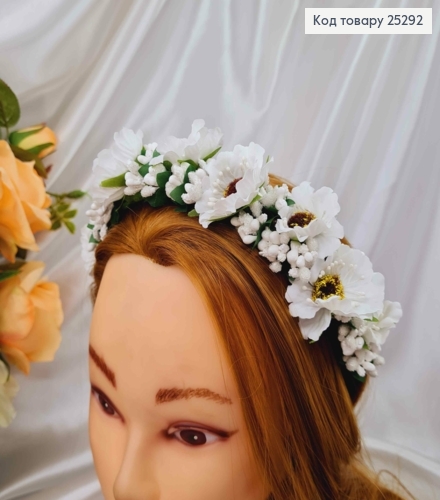 Обруч - віночок  маки БІЛОГО  кольору  з додатком , основа - метал, ручна робота, Україна 287047 фото 1